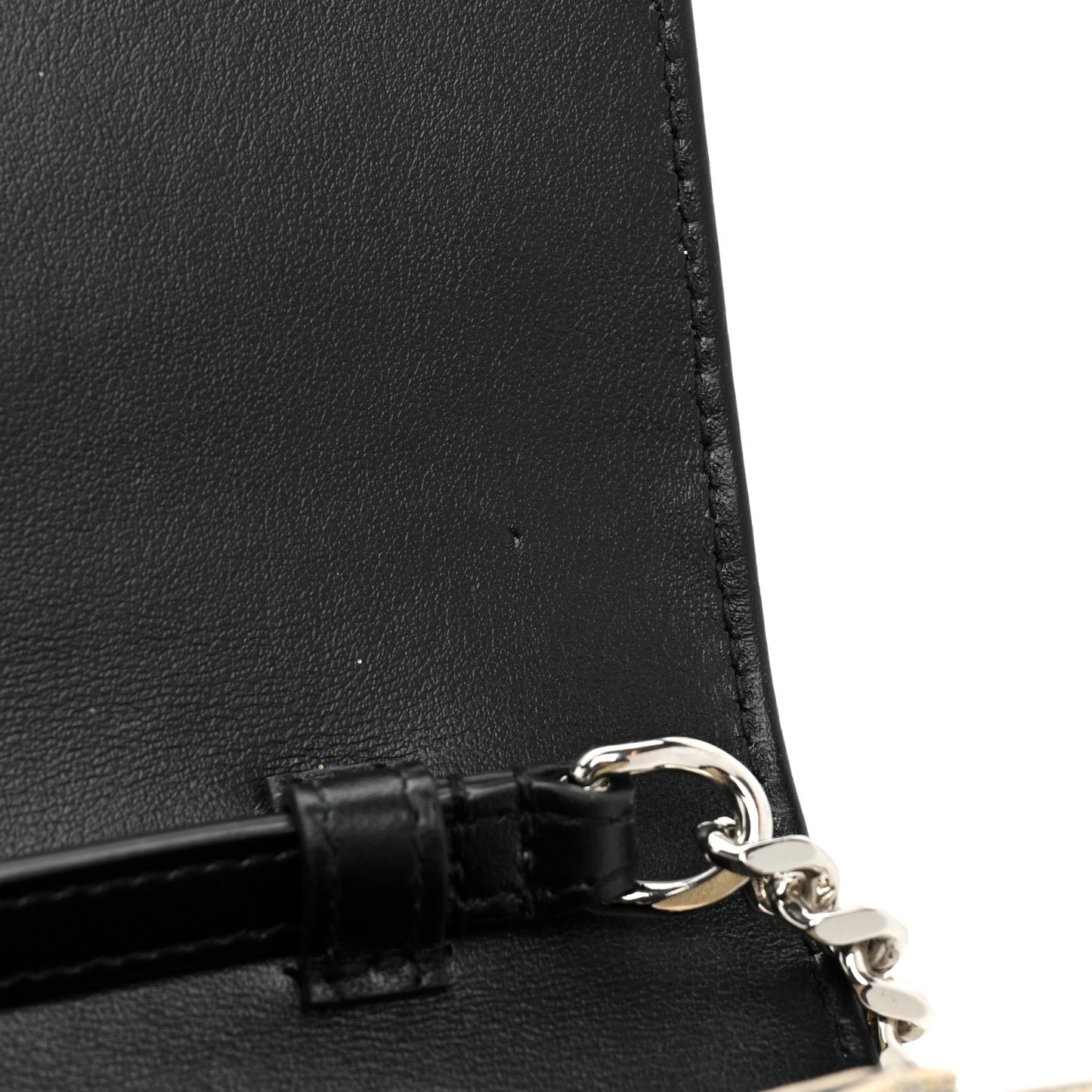 Metallic Sparkle Fabric Monogram Chain Wallet Platino