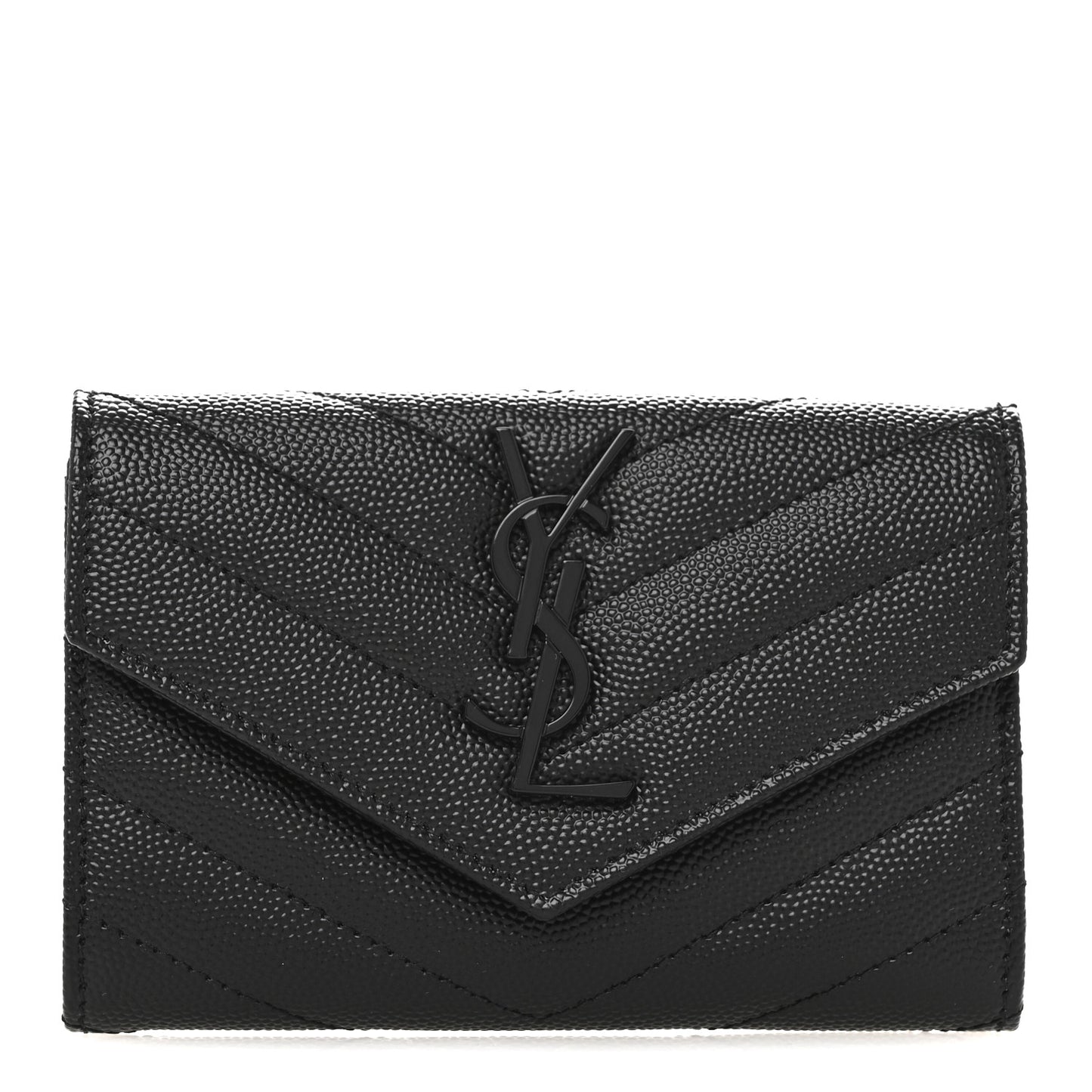Grain De Poudre Matelasse Chevron Small Monochrome Monogram Envelope Wallet Black