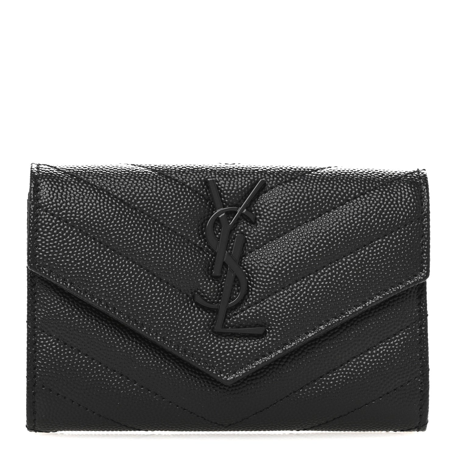 Saint Laurent Grain De Poudre Matelasse Chevron Small Monochrome Monogram Envelope Wallet Black 1 of 9