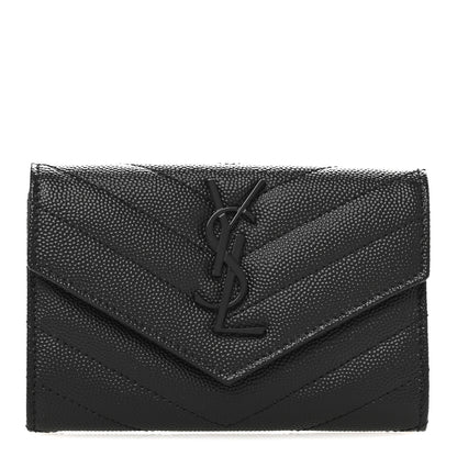 Saint Laurent Grain De Poudre Matelasse Chevron Small Monochrome Monogram Envelope Wallet Black 1 of 9