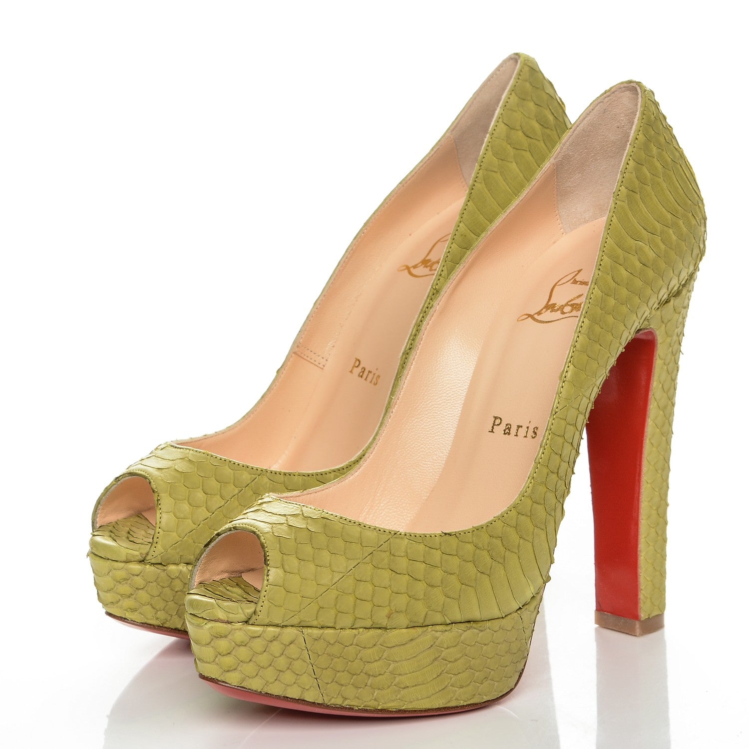 Christian Louboutin Watersnake Bambou 140 Pumps 37.5 Chartreuse 3 of 7