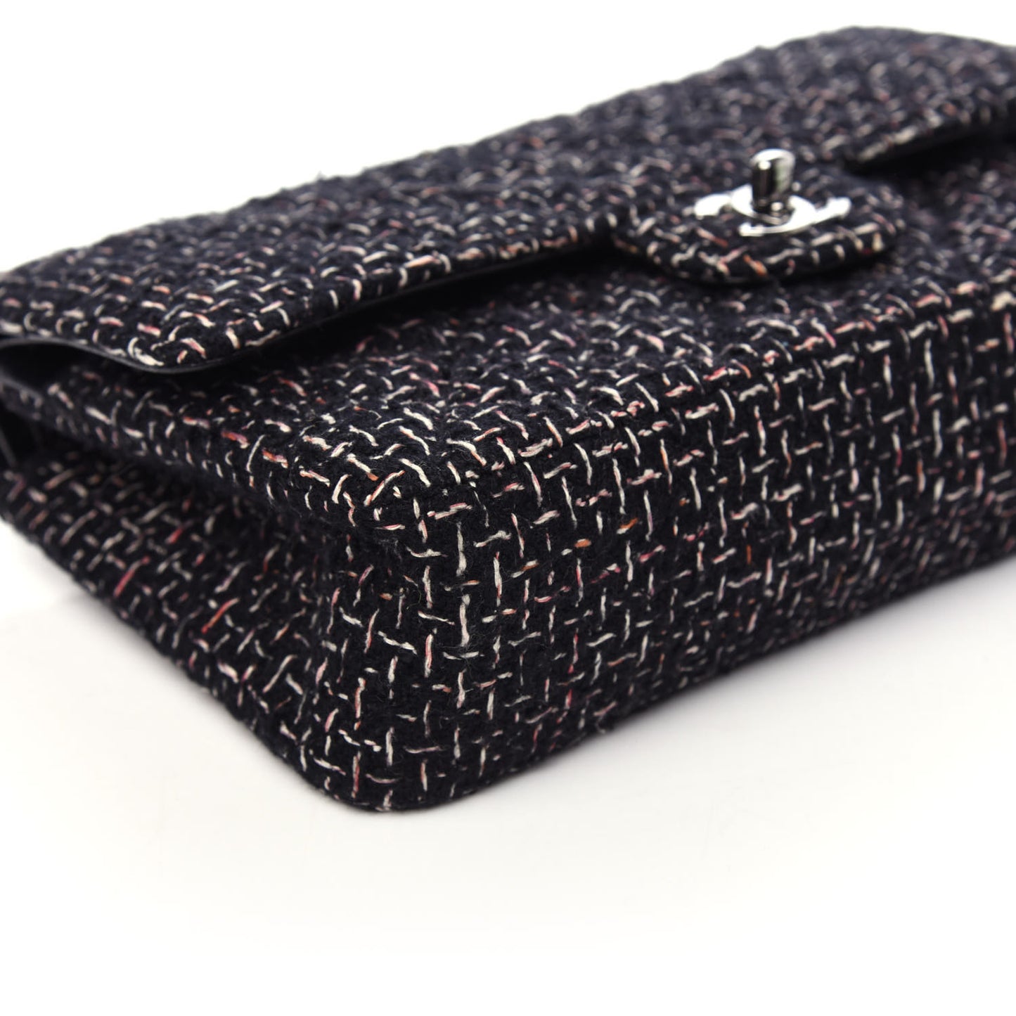 Tweed Quilted Medium Double Flap Black