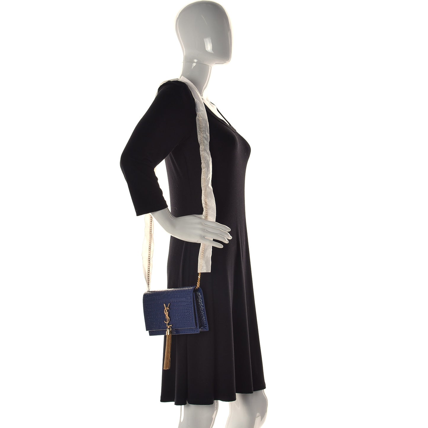 Calfskin Crocodile Embossed Kate Monogram Tassel Chain Wallet Royal Blue