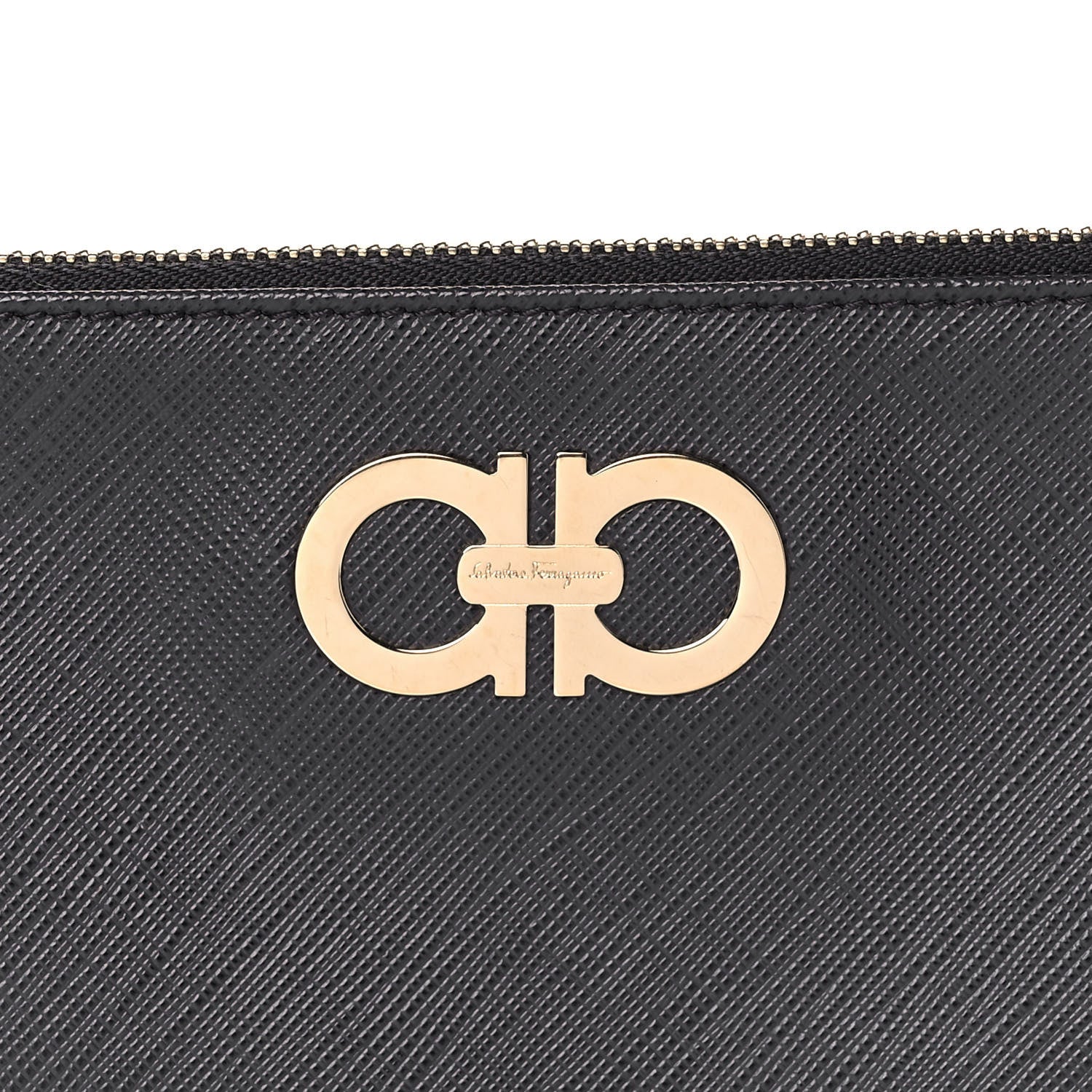 Salvatore Ferragamo Printed Calfskin Gancio Wristlet Clutch Black 7 of 7