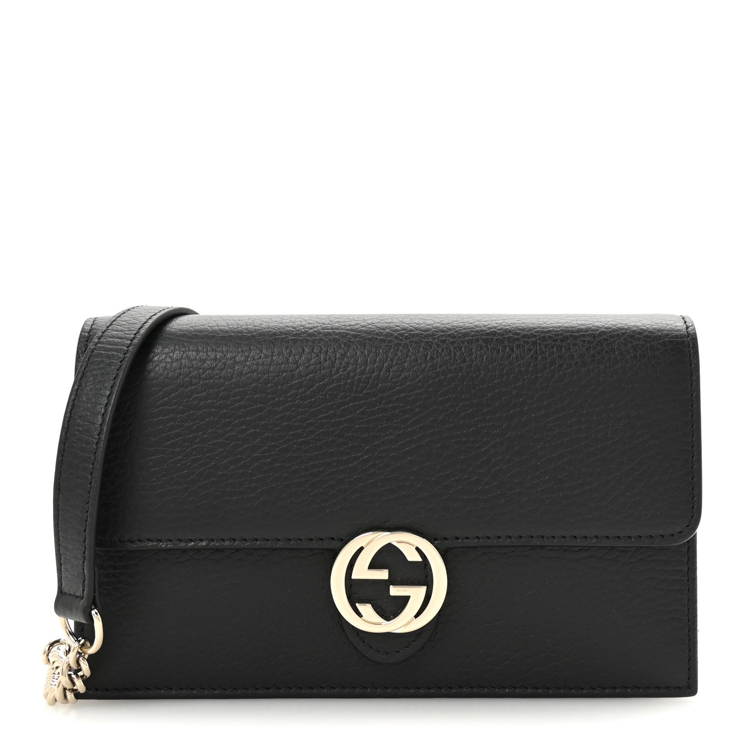 Dollar Calfskin Interlocking G Chain Wallet Black
