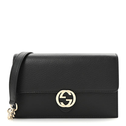 Gucci Dollar Calfskin Interlocking G Chain Wallet Black 1 of 9