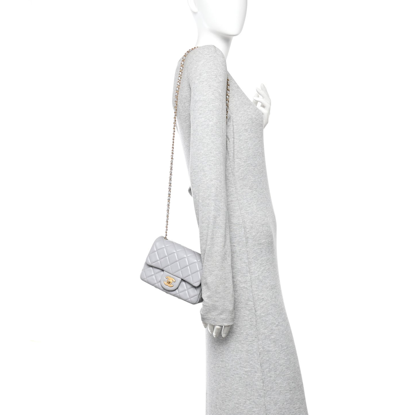 Lambskin Quilted Mini Pearl Crush Flap Light Grey