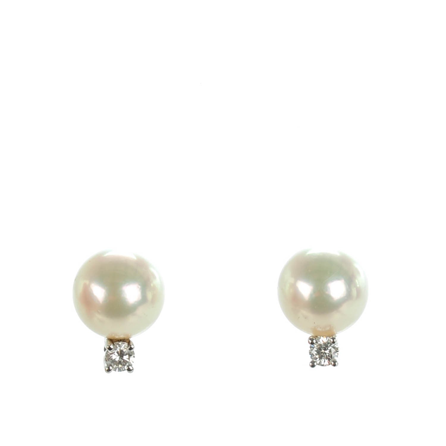 Mikimoto 18K White Gold Diamond 7mm Pearl Stud Earrings 1 of 6