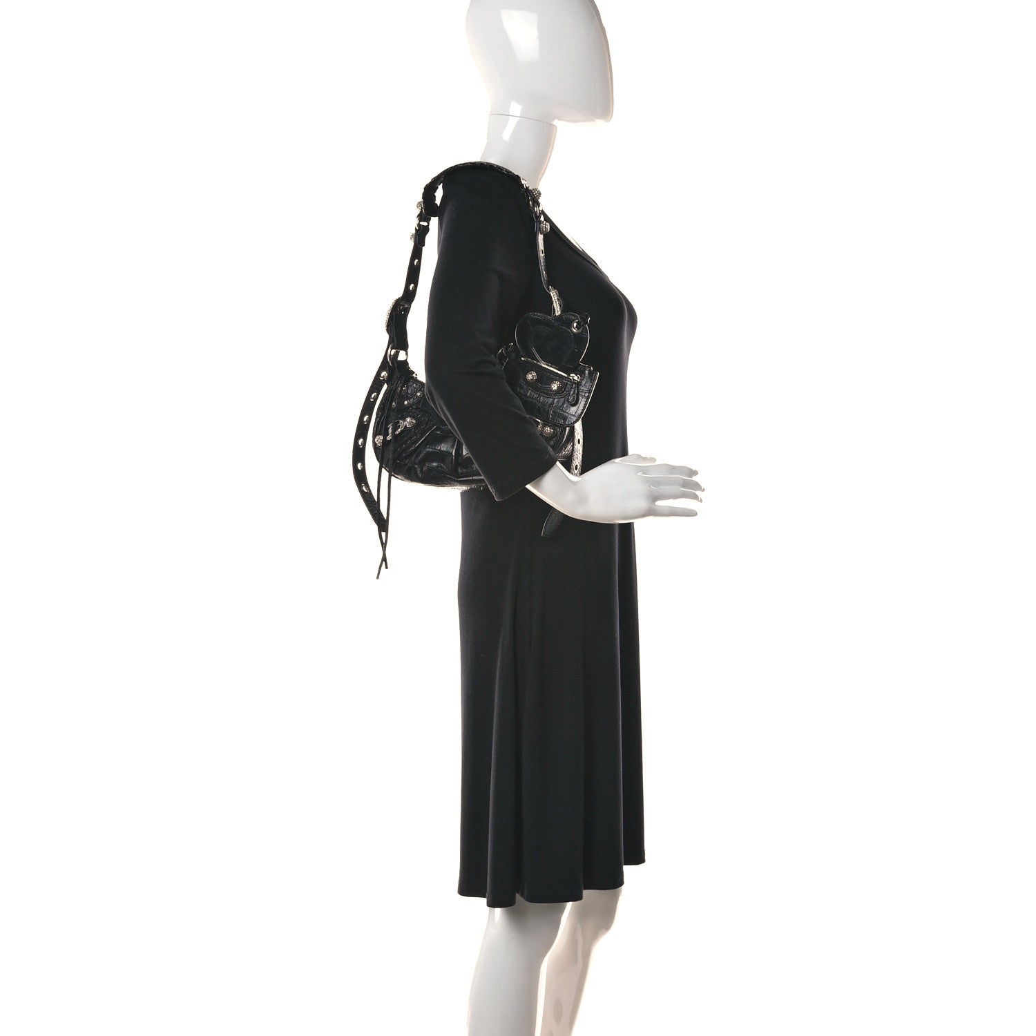 Balenciaga Extra Supple Calfskin Crystal Crocodile Embossed Le Cagole Shoulder Bag XS Black 2 of 10