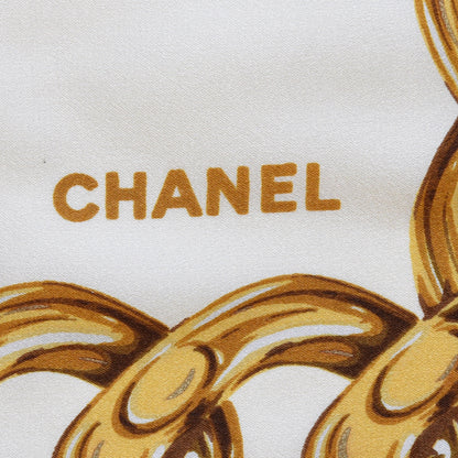 Chanel Silk CC Floral Chain Square Scarf Beige 4 of 5