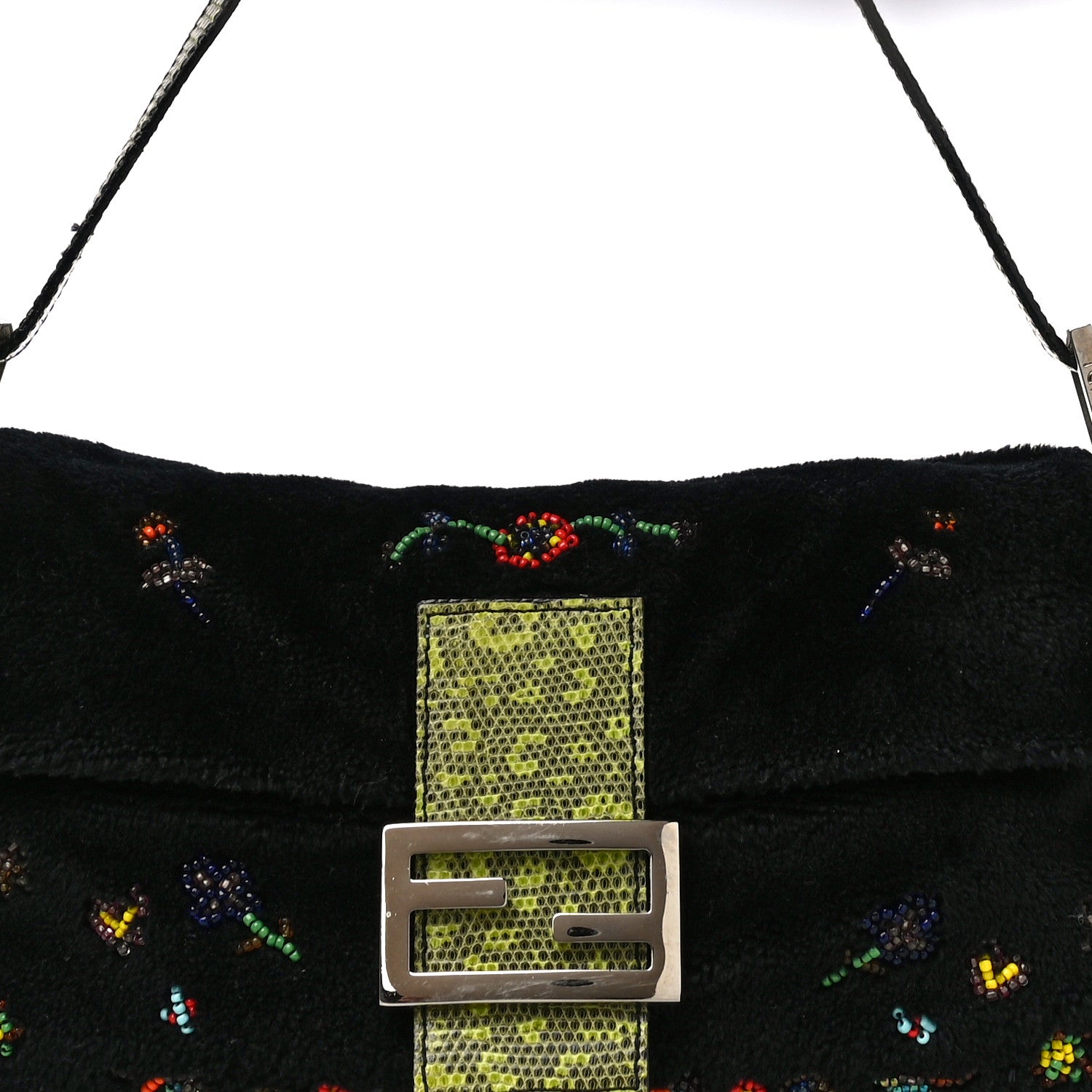 Fendi Shearling Lizard Beaded Baguette Black Green Multicolor 9 of 14