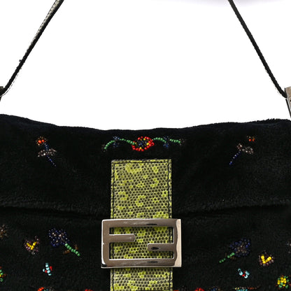 Fendi Shearling Lizard Beaded Baguette Black Green Multicolor 9 of 14