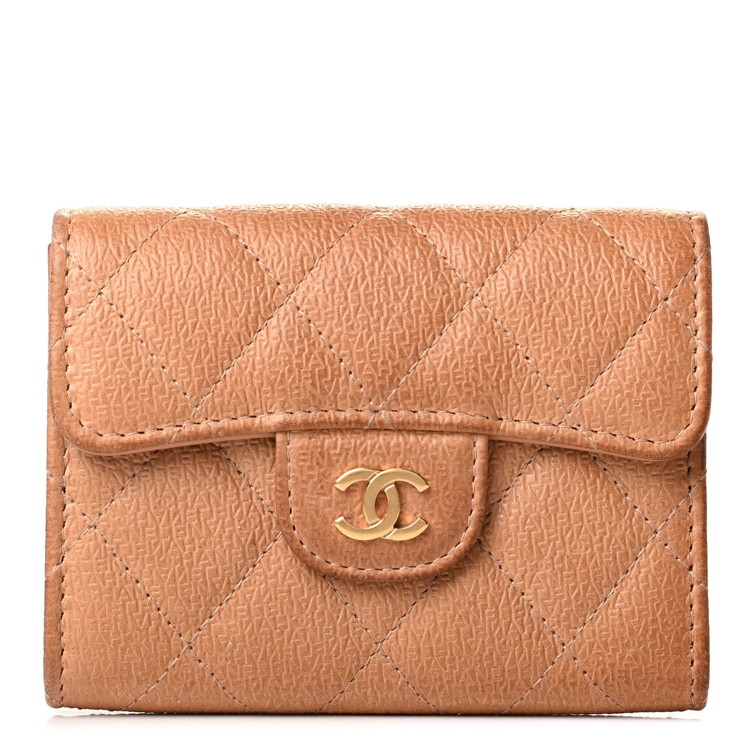 Chanel Letter Calfskin Embossed Quilted Flap Card Holder Wallet Beige 1 of 5