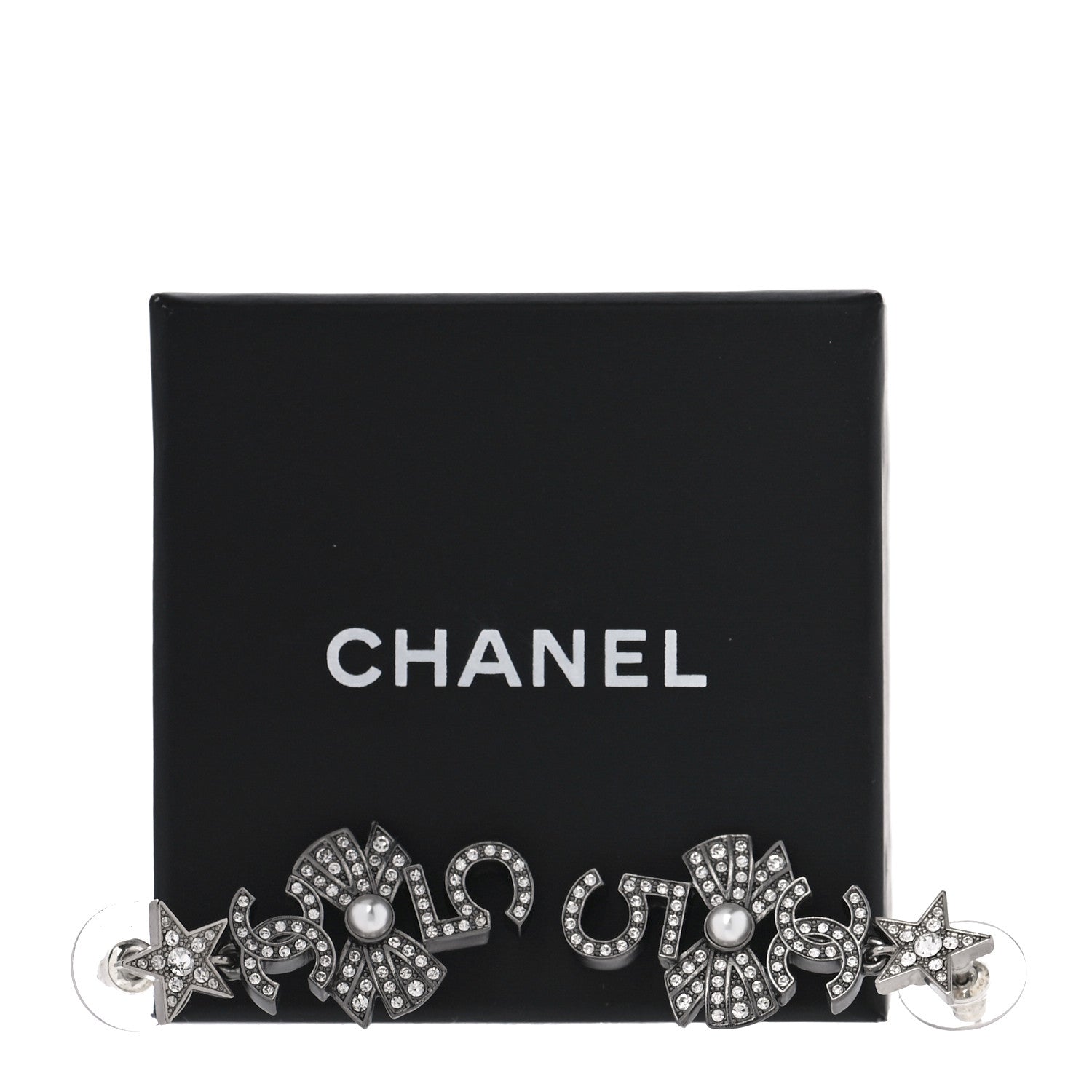 Chanel Ruthenium Crystal Pearl CC Drop Earrings 5 of 5