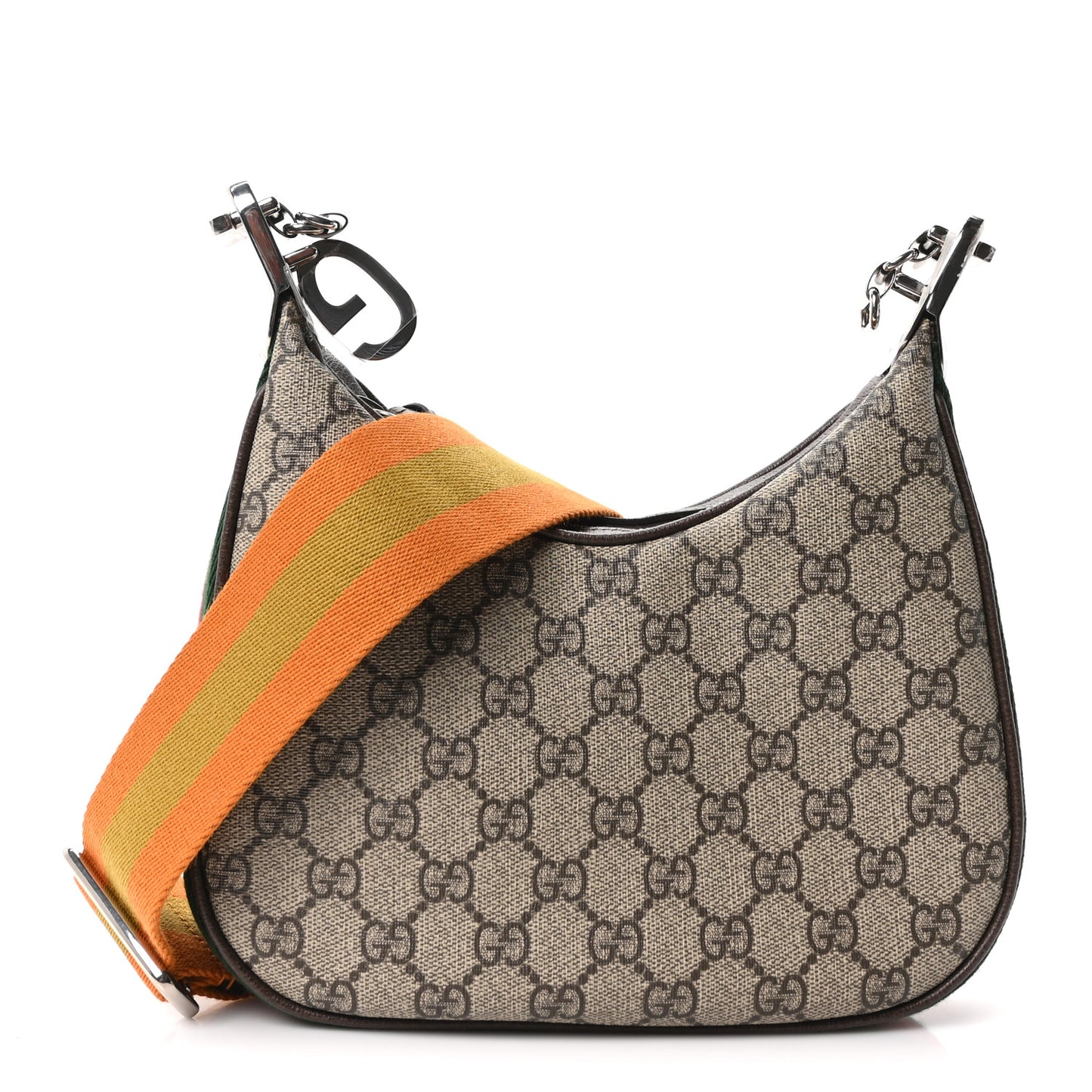 GG Supreme Monogram Textured Calfskin Web Small Attache Shoulder Bag Beige Ebony New Acero