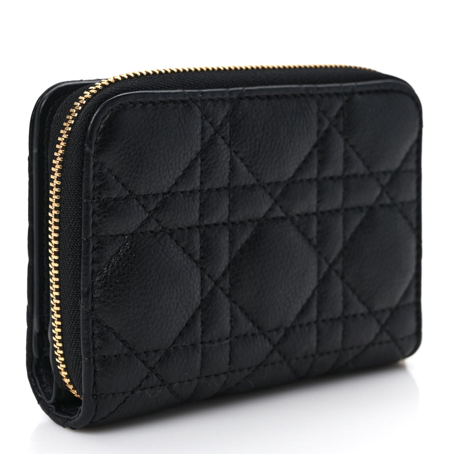 Grained Calfskin Supple Cannage Caro Scarlet Zipped Wallet Black