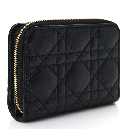 Christian Dior Grained Calfskin Supple Cannage Caro Scarlet Zipped Wallet Black 3 of 7