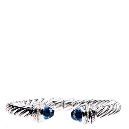David Yurman Sterling Silver Diamond Blue Topaz 8.5mm Crossover Hinge Bracelet 1 of 5