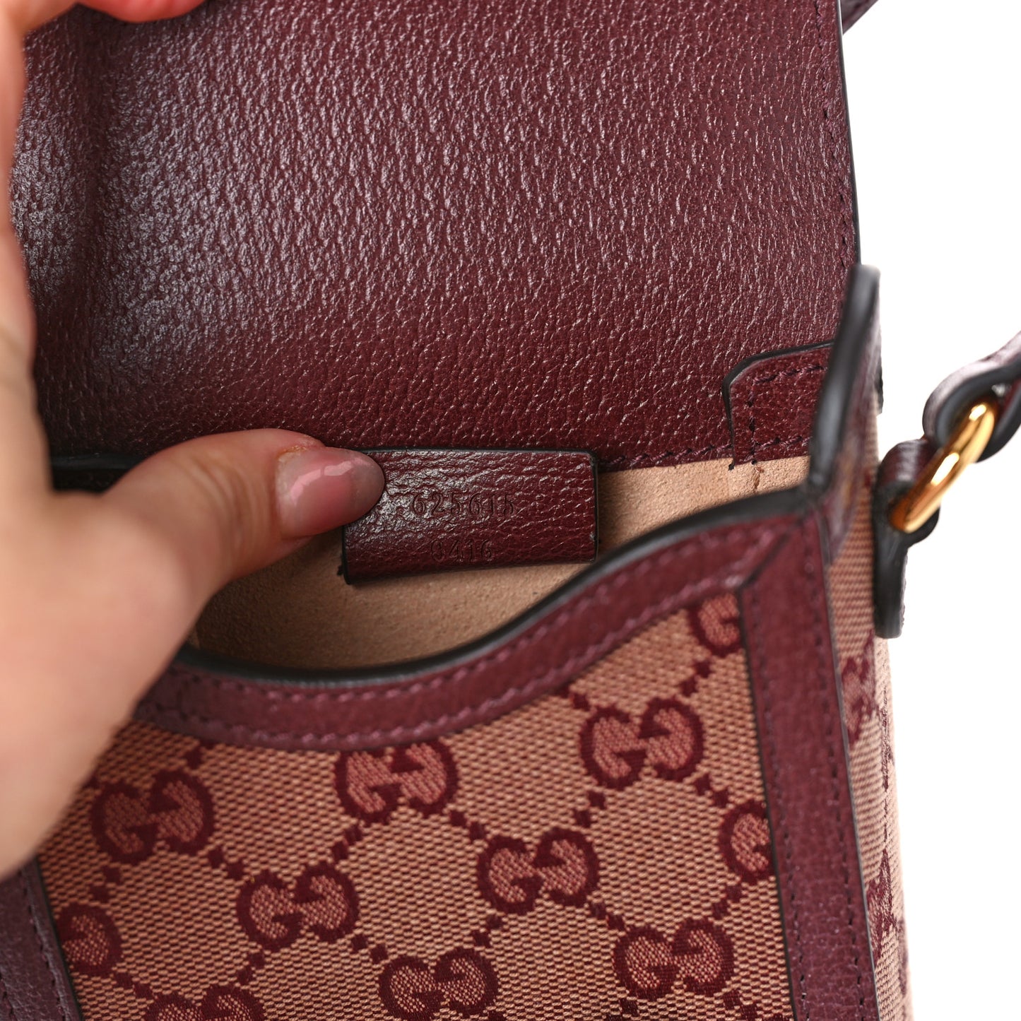 Monogram Textured Dollar Calfskin Mini Horsebit 1955 Crossbody Bag Sahara Rubino Chardonnay