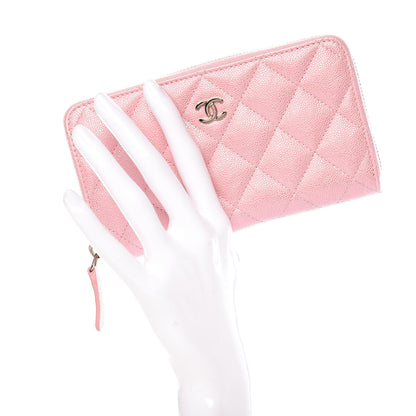 Chanel Iridescent Caviar Quilted Medium Zip Around Wallet Pink 2 of 14
