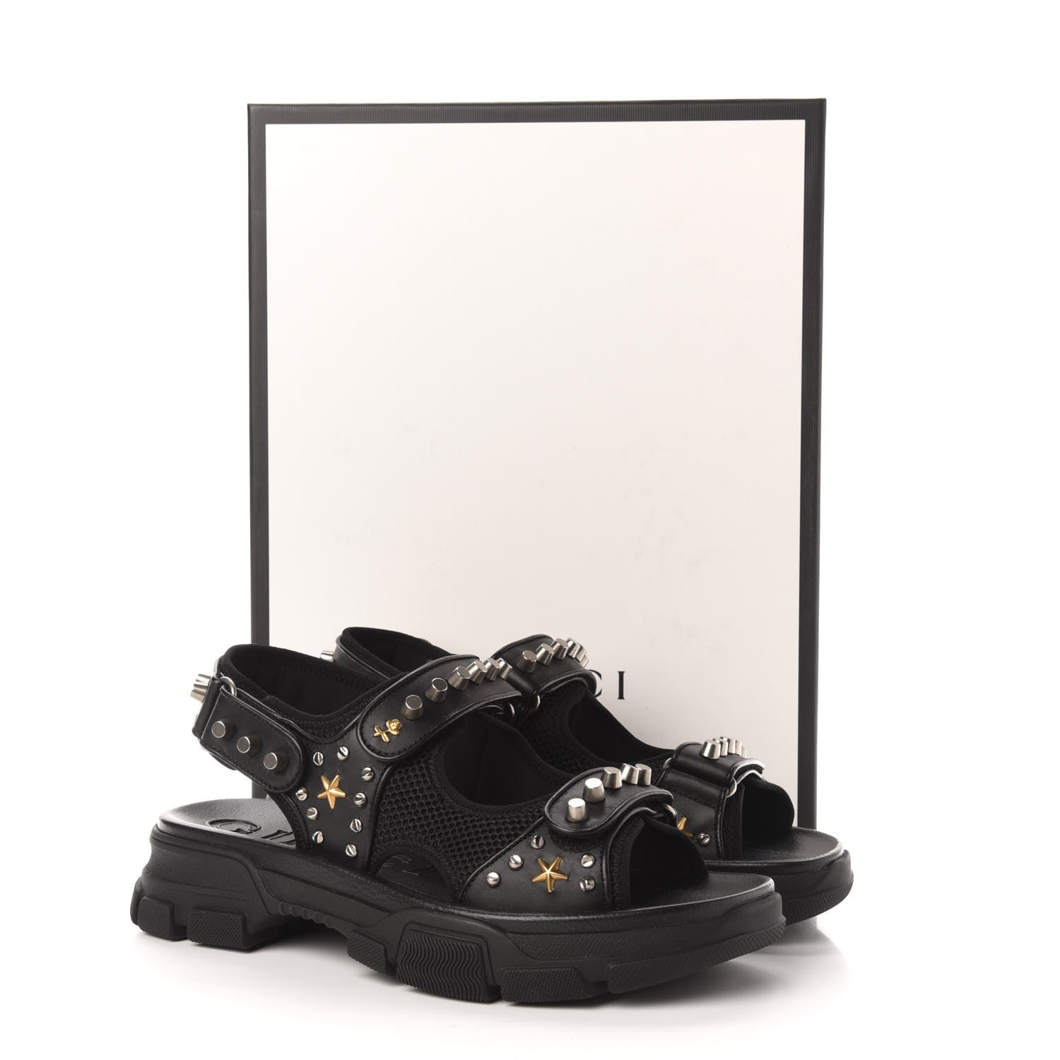 Gucci Nappa Mesh Studded Mens Aguru Sandals 10 Black 8 of 8