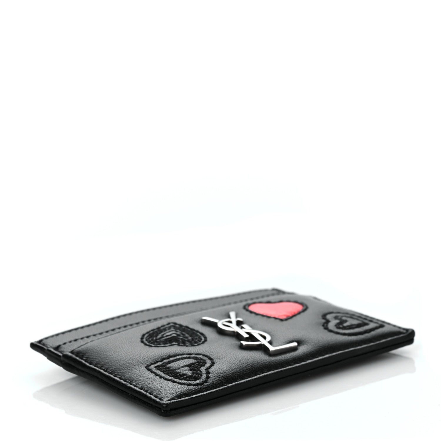 Saint Laurent Calfskin Heart Embossed Card Case Black 4 of 7