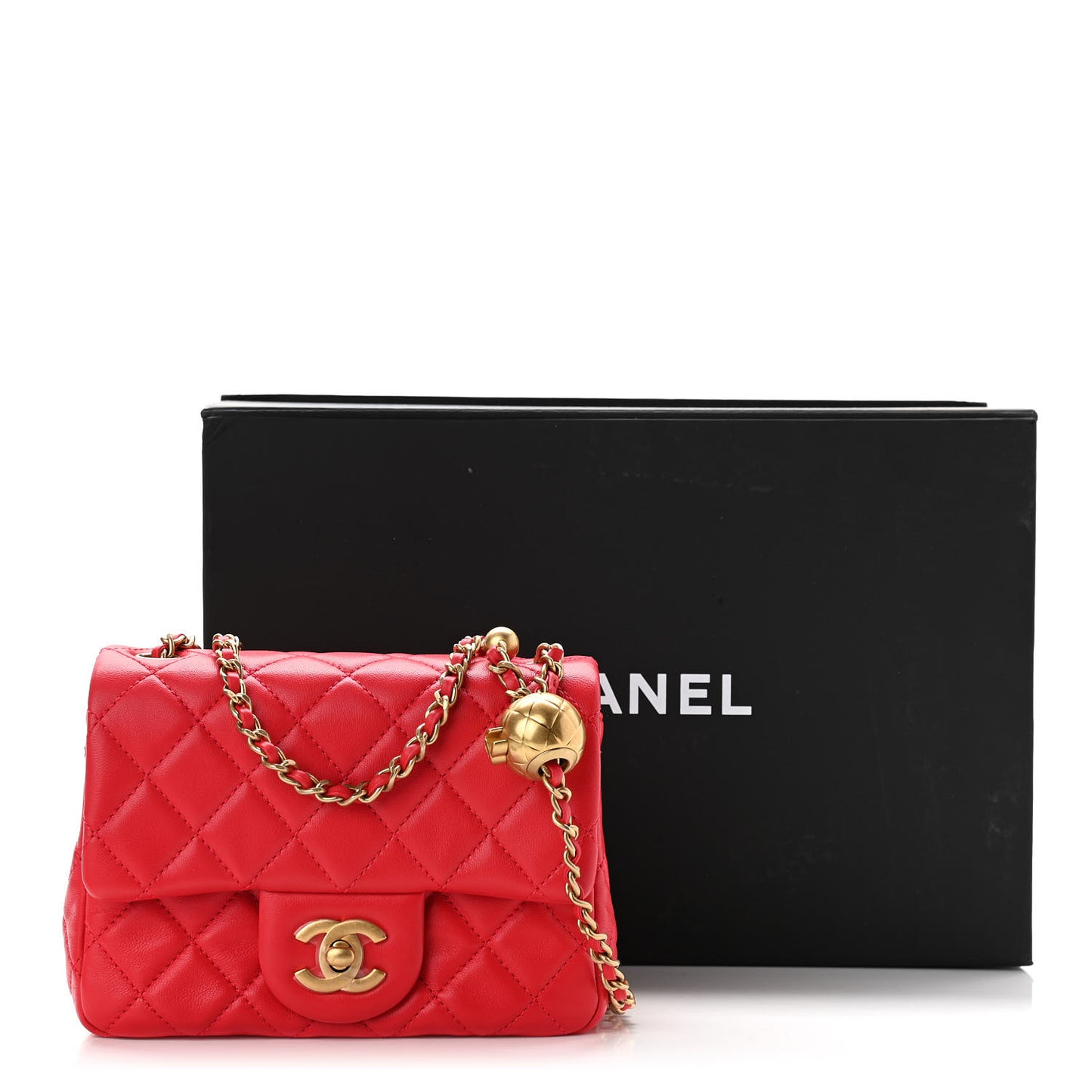 Lambskin Quilted Mini Pearl Crush Flap Red