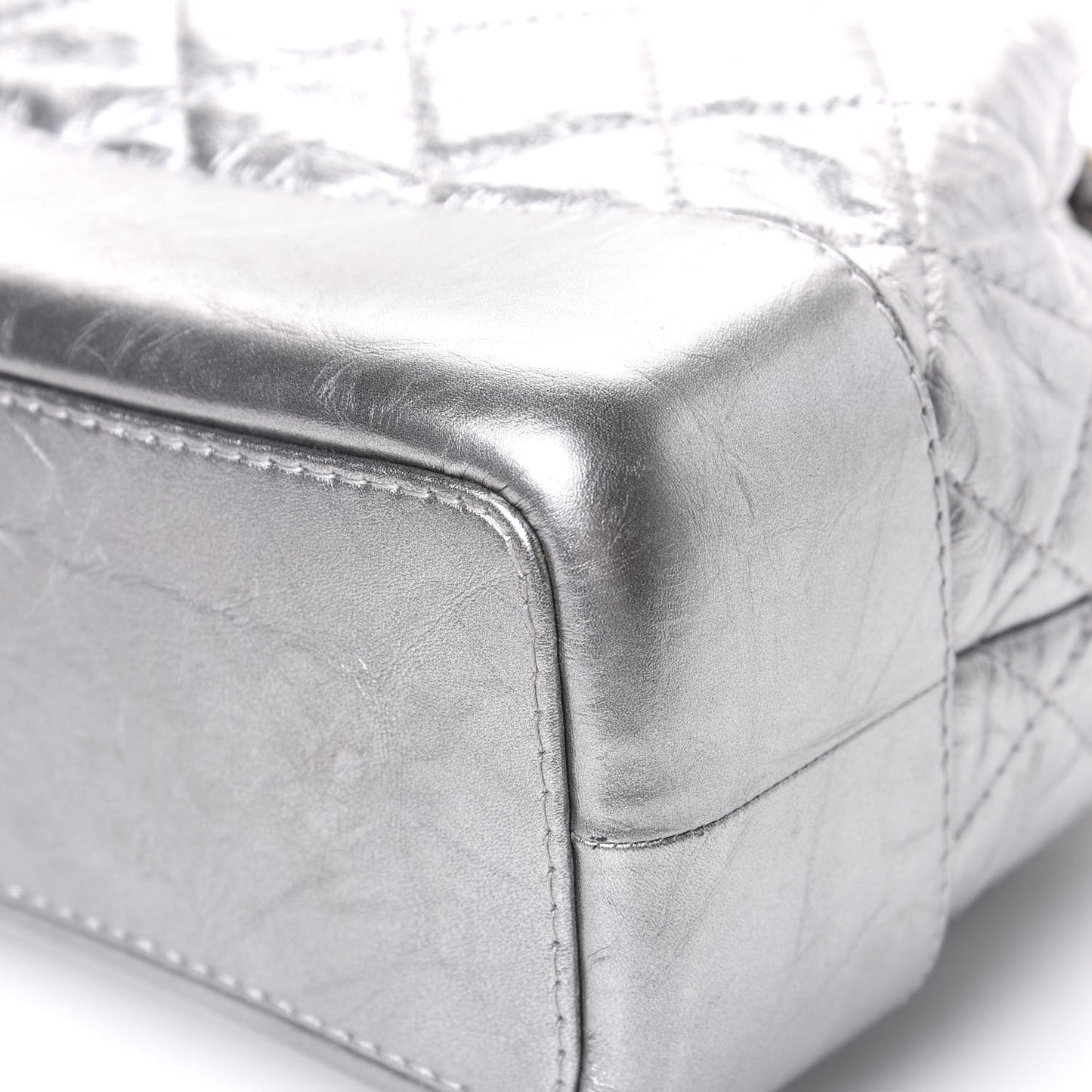 Metallic Crumpled Calfskin Quilted Gabrielle Backpack Silver