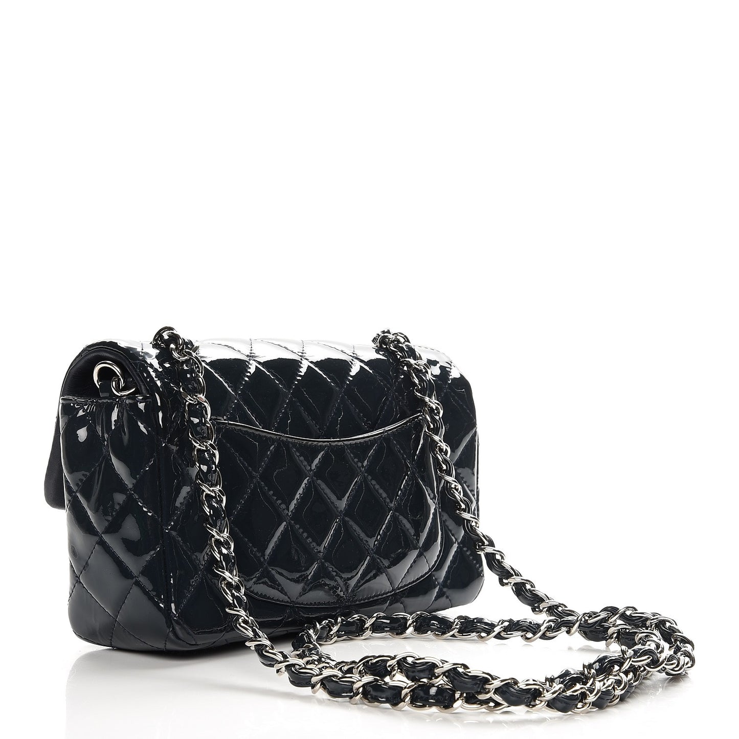 Patent Calfskin Quilted Mini Rectangular Flap Navy Blue