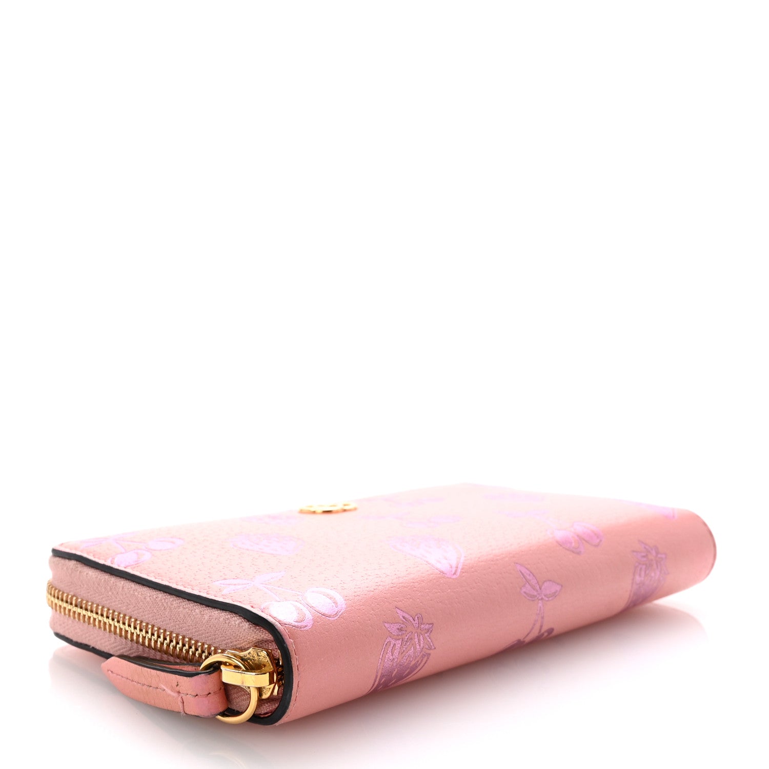 Gucci Textured Dollar Calfskin Berry Print GG Marmont Zip Around Wallet Pink Purple 4 of 8
