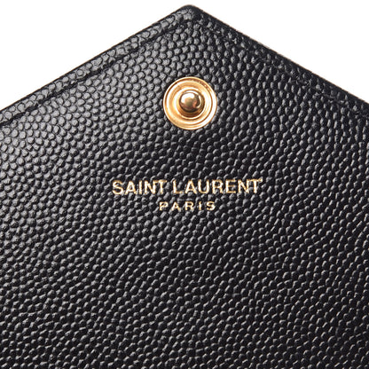 Saint Laurent Grain De Poudre Matelasse Chevron Monogram Envelope Chain Wallet Black 6 of 9
