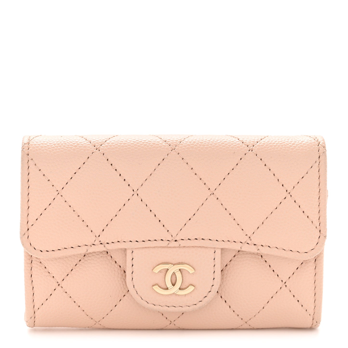 Caviar Quilted Flap Card Holder Wallet Light Beige