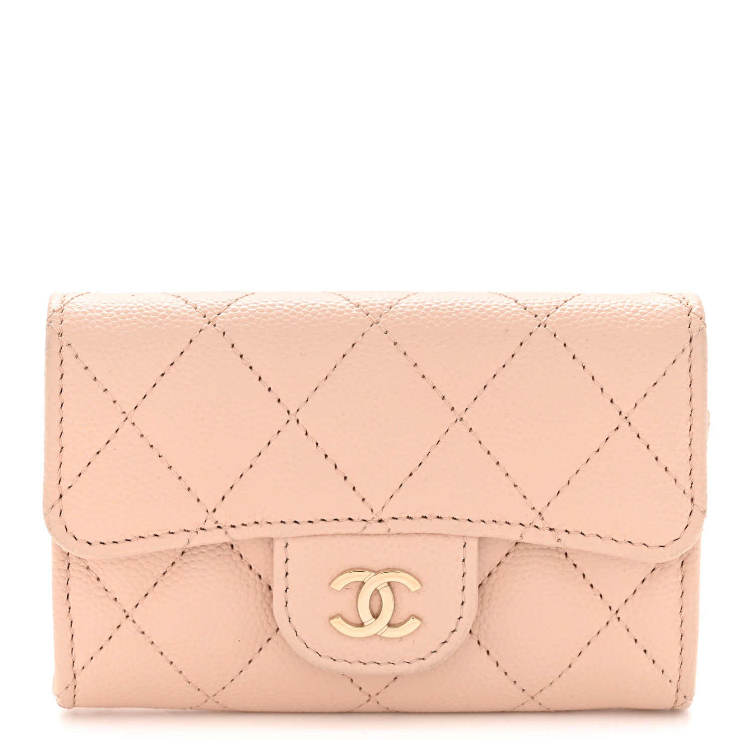 Chanel Caviar Quilted Flap Card Holder Wallet Light Beige 1 of 10