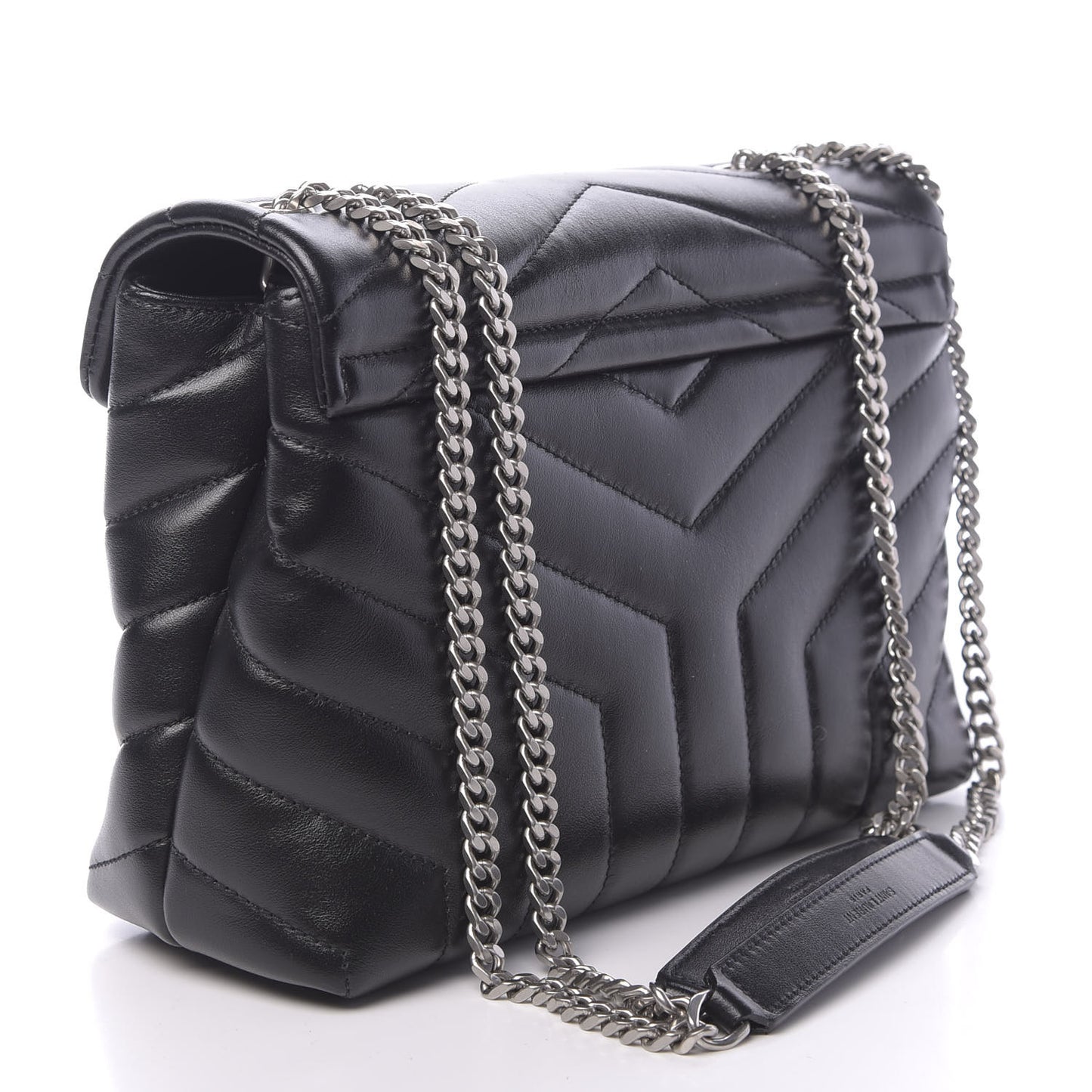 Calfskin Y Quilted Monogram Small Loulou Chain Satchel Black