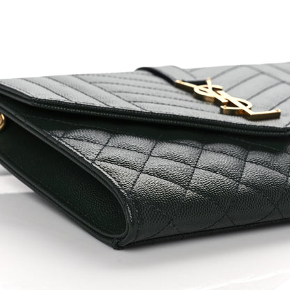 Saint Laurent Grain De Poudre Textured Mixed Matelasse Triquilt Monogram Clutch Vert Fonce 8 of 11