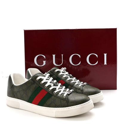 Gucci GG Supreme Monogram Web Mens New Ace Sneakers 10 Green 10 of 10
