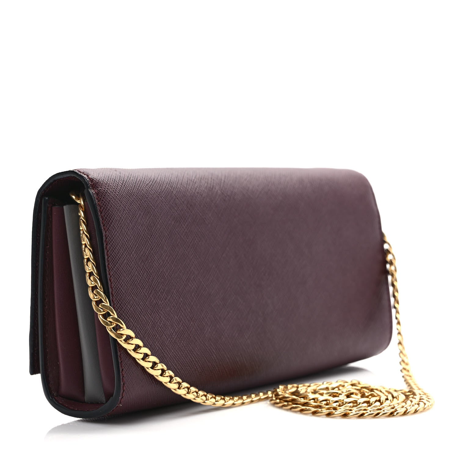 Prada Saffiano Metal Chain Wallet Granato 3 of 10
