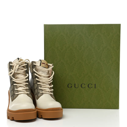 Gucci Calfskin GG Supreme Monogram Nappa Quilted Lace Up Ankle Boots 38 Mystic White Beige 10 of 10