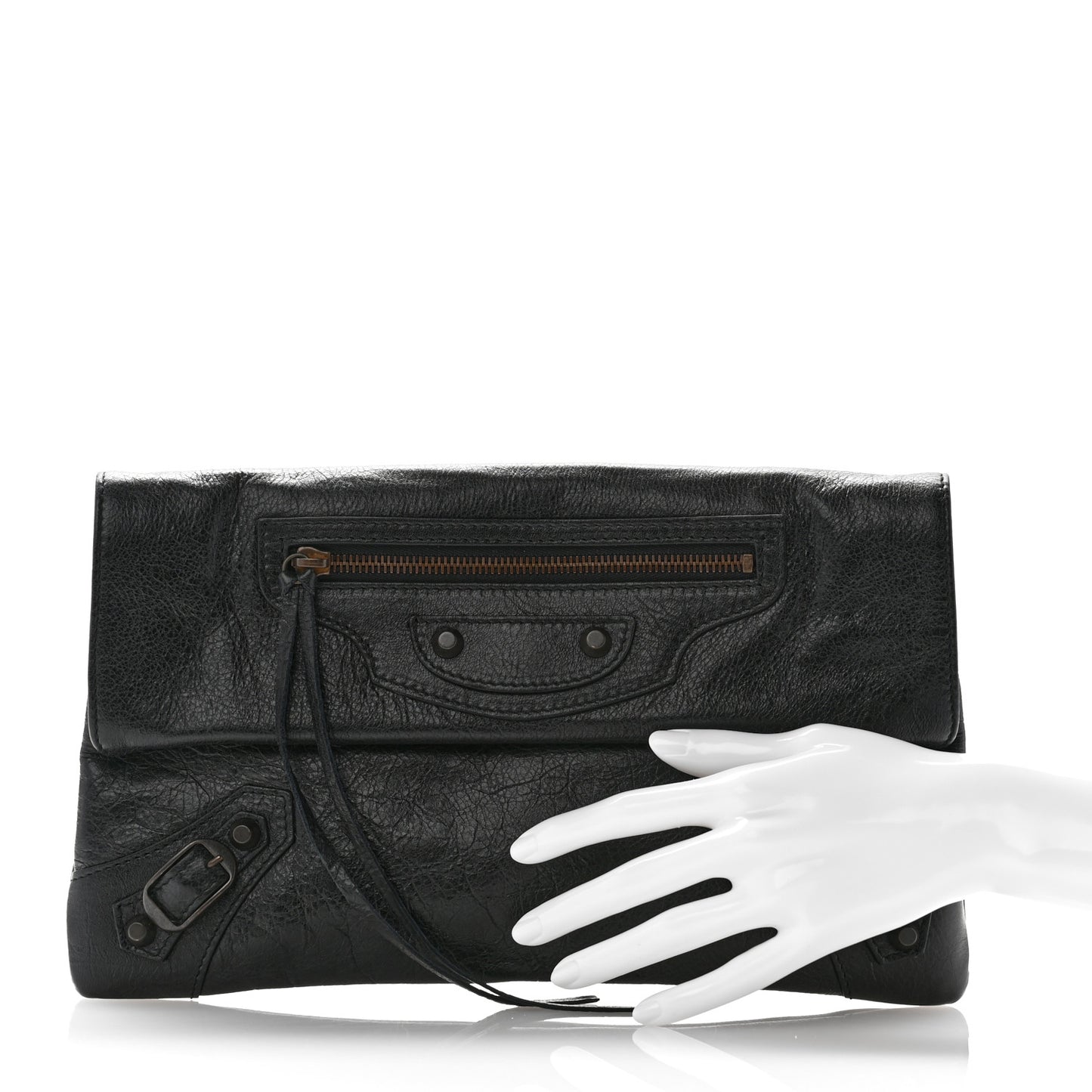Agneau Classic Hardware Envelope Clutch Black