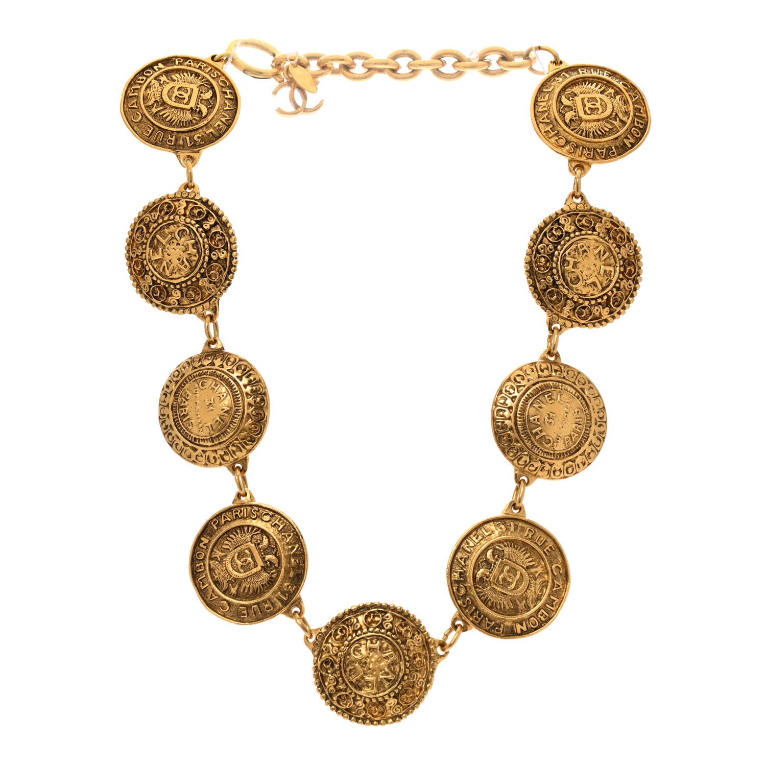 Chanel Metal CC Medallion Necklace Gold 3 of 5