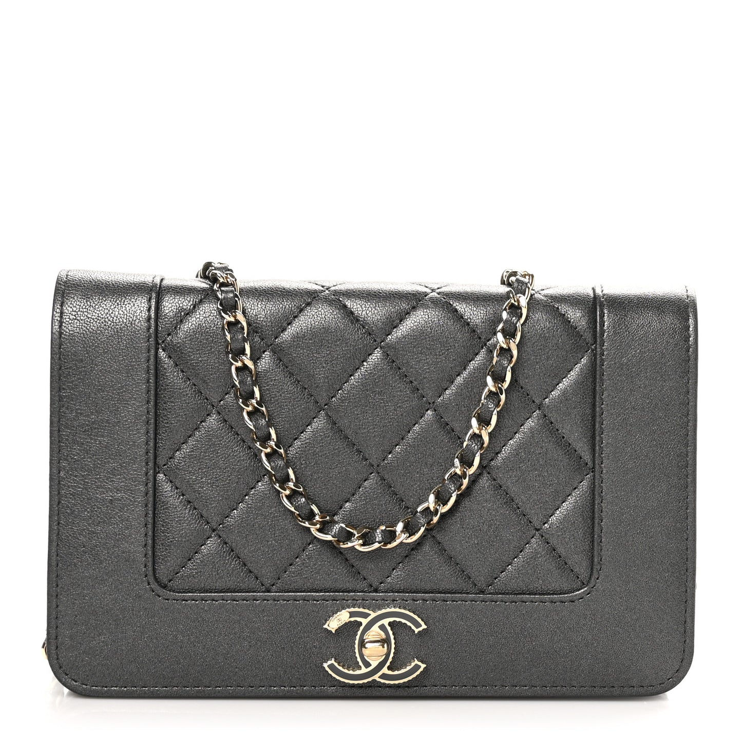 Sheepskin Quilted Mademoiselle Vintage Wallet On Chain WOC Ruthenium