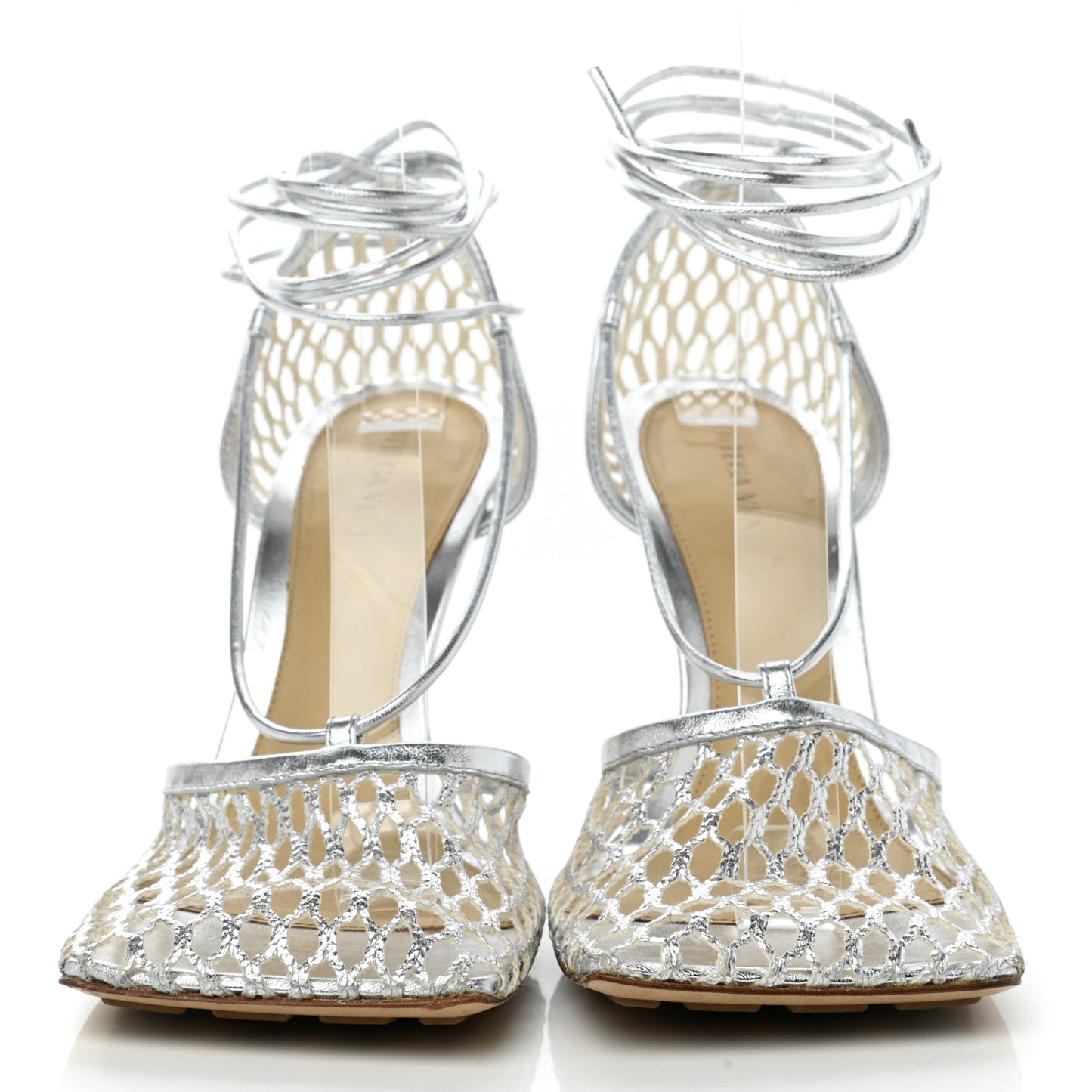 Mesh Metallic Nappa Stretch Ankle Tie Sandals 37 Silver