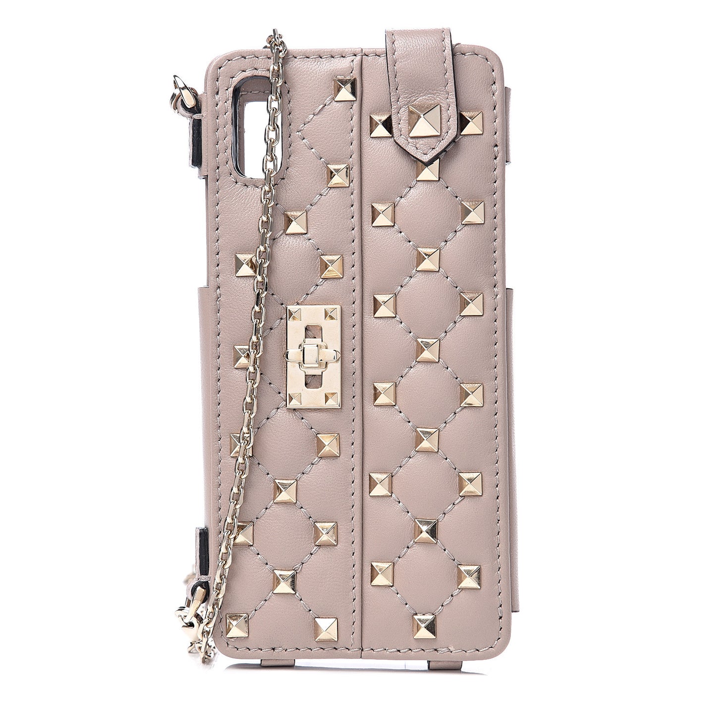 Calfskin Rockstud Spike iPhone X Phone Case With Chain Poudre