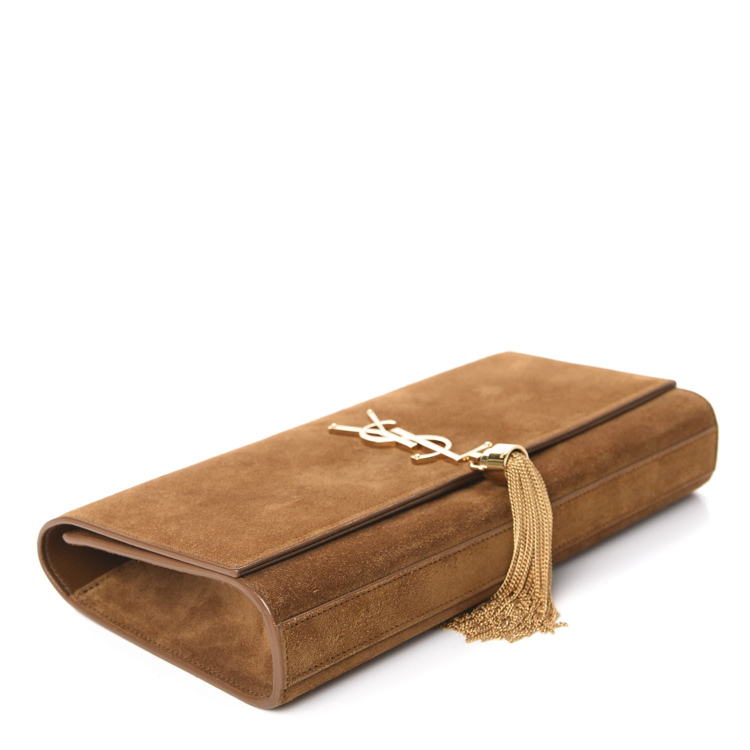 Saint Laurent Suede Cassandre Tassel Clutch Tan 4 of 12