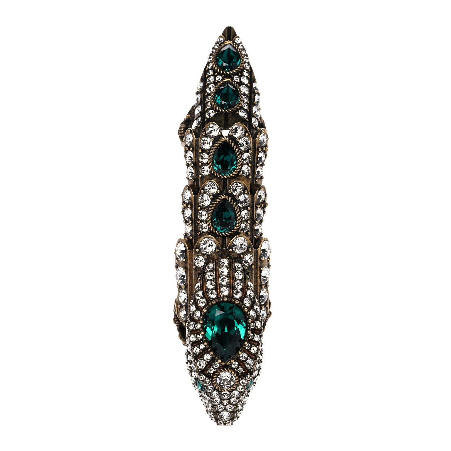 Gucci Metal Crystal Snake Finger Ring Aged Gold 1 of 5