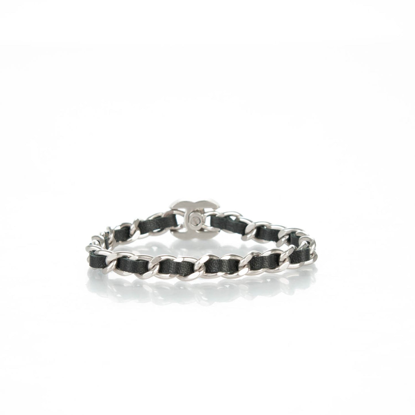 Lambskin CC Turnlock Chain Bracelet L Black
