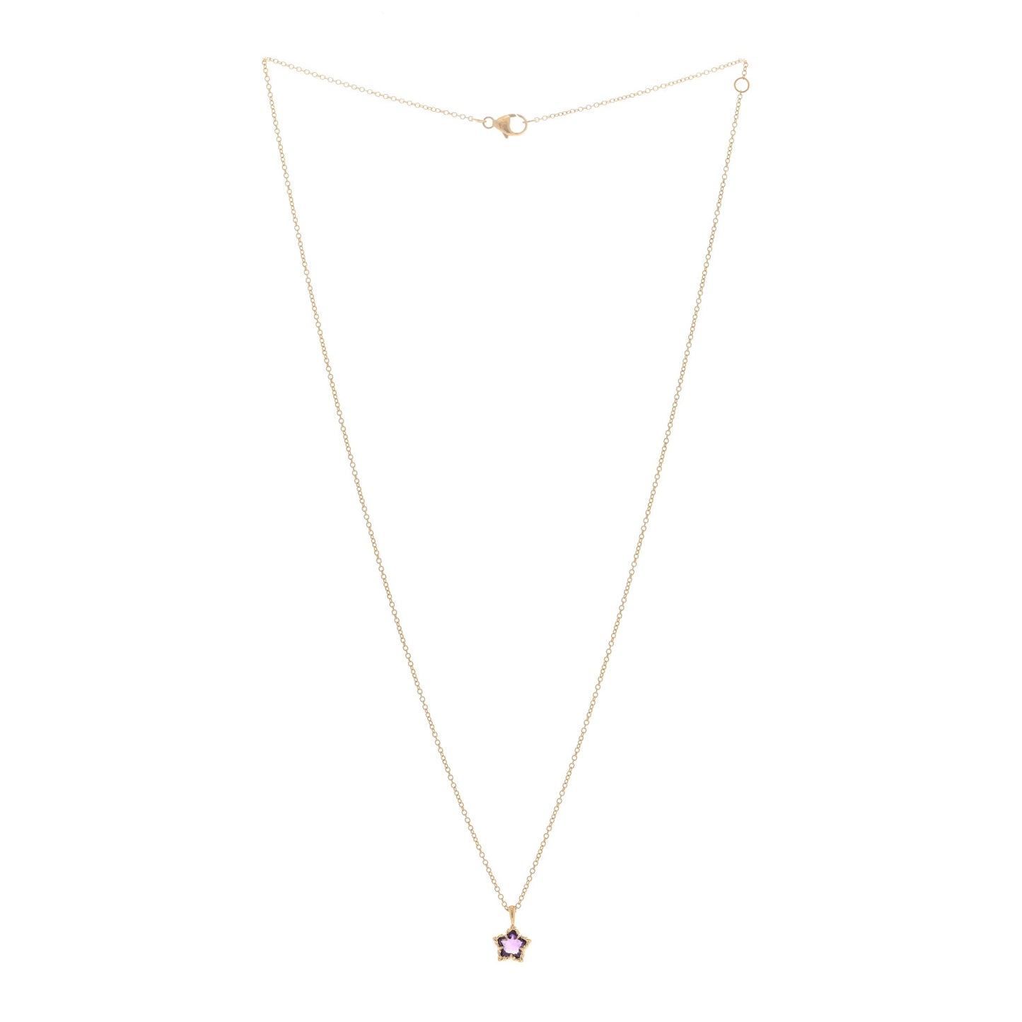 18K Yellow Gold Amethyst Cable Collectibles Kids Star Charm Pendant Necklace