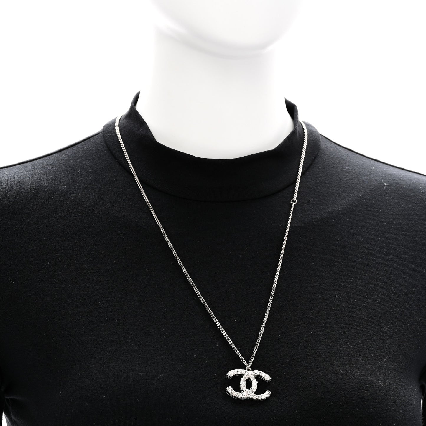 Crystal CC Pendant Necklace Silver