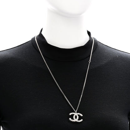 Chanel Crystal CC Pendant Necklace Silver 2 of 5