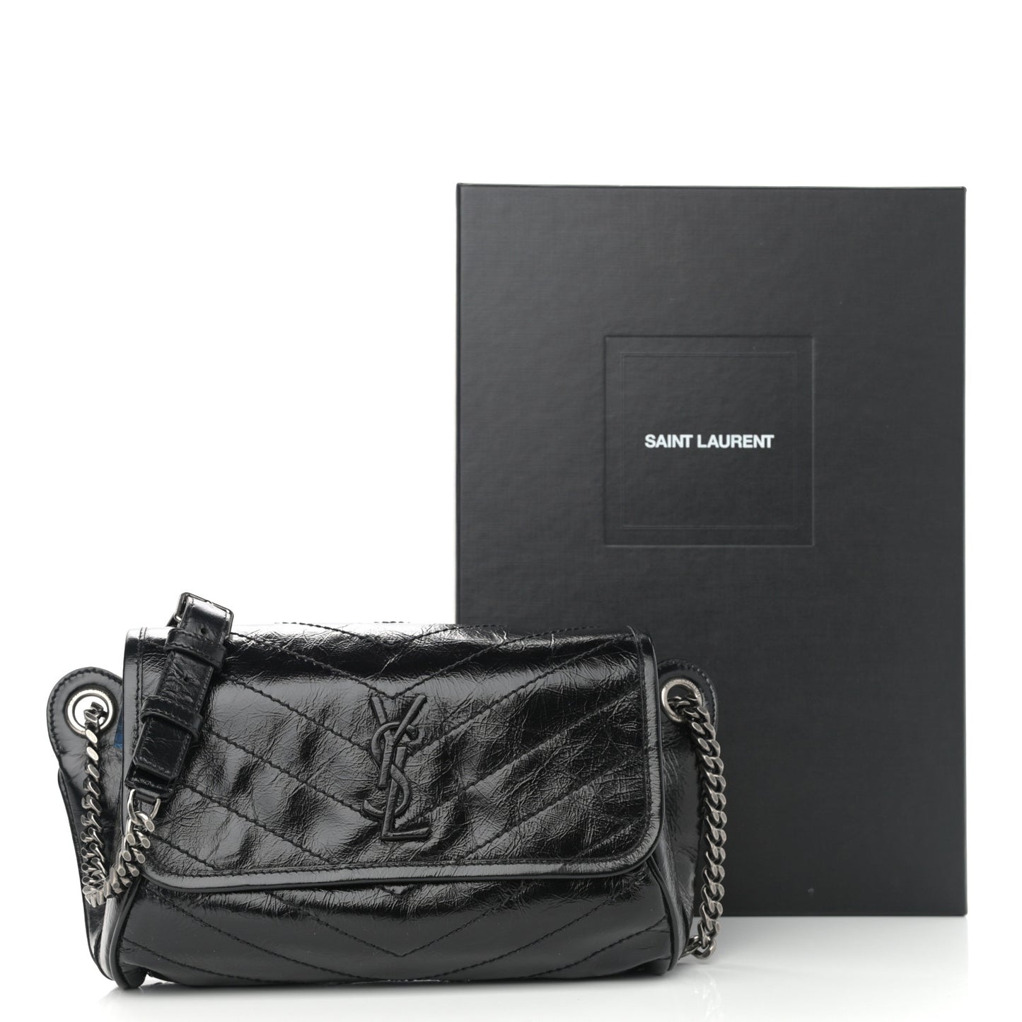 Crinkled Calfskin Matelasse Monogram Niki Body Bag Black